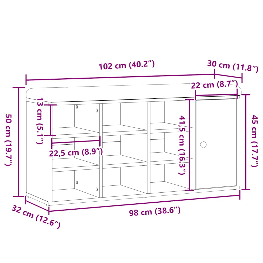 Sittebenk Skohylle Artisan Eik 102x32x50 cm