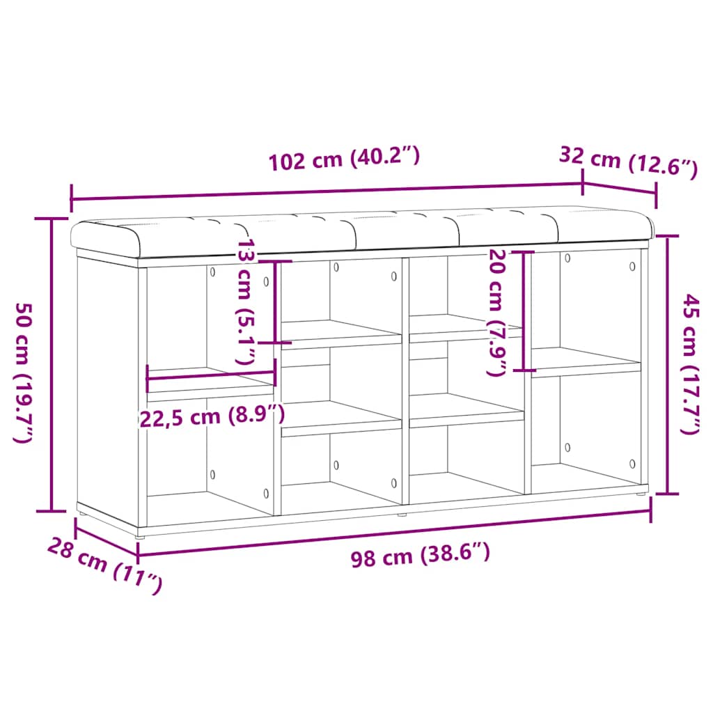 Sittebenk Skohylle Artisan Eik 102x32x50 cm