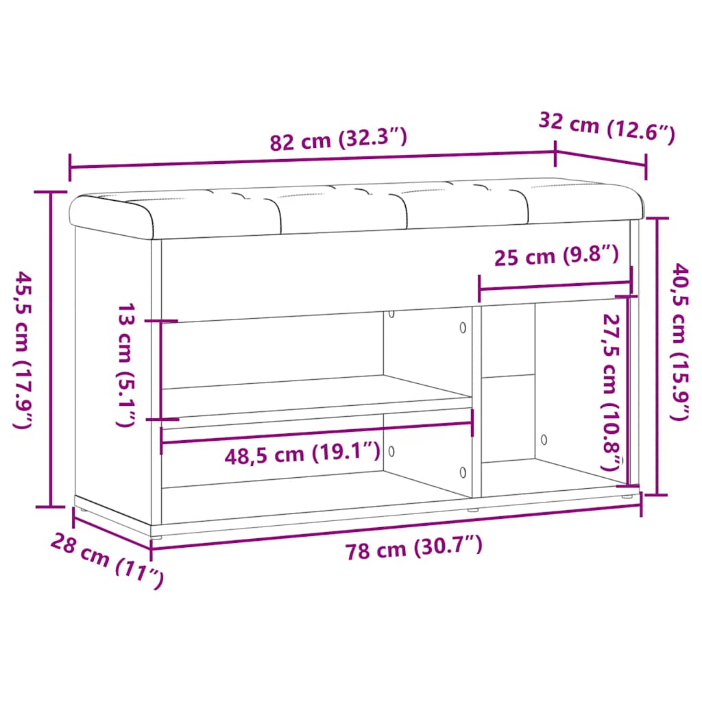 Skoskap Skohylle Skobenk Gammelt Tre 82x32x45,5 cm