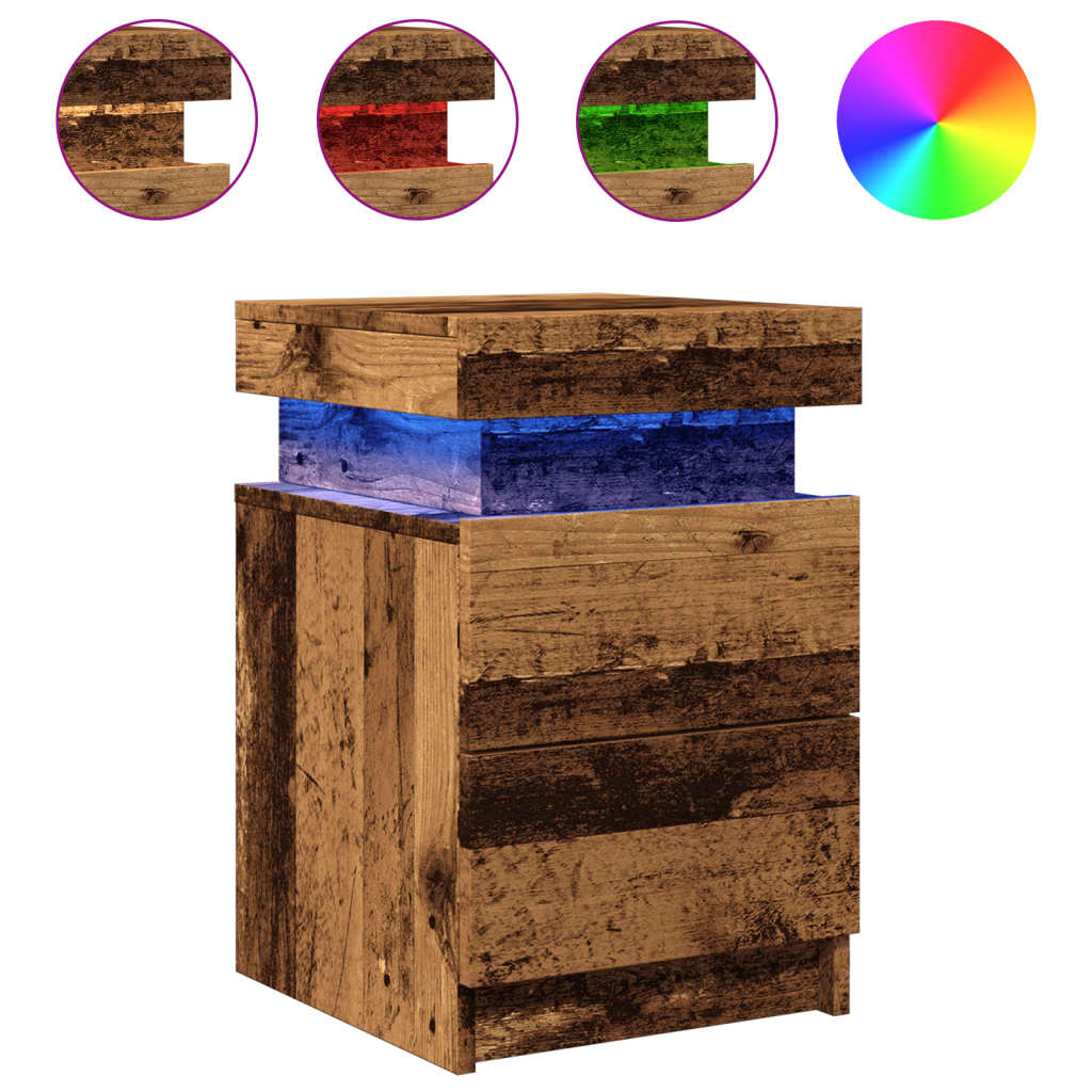 Nattbord Sengbord Gammelt Tre med LED 35x39x55 cm