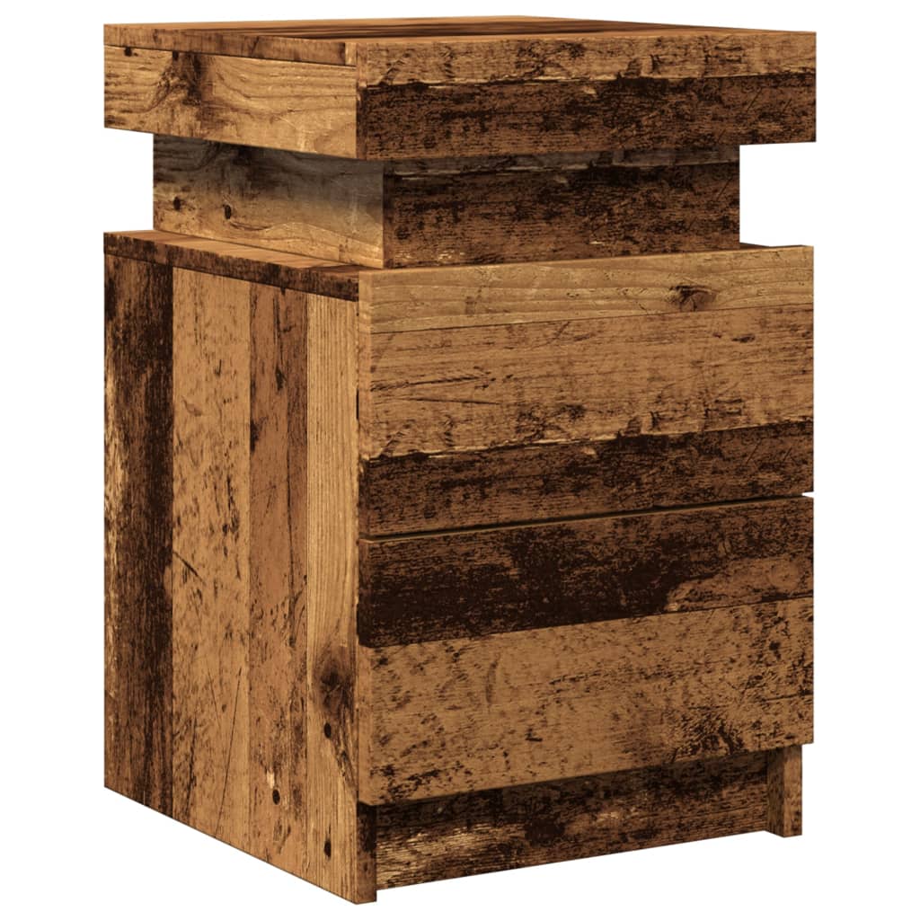 Nattbord Sengbord Gammelt Tre med LED 35x39x55 cm