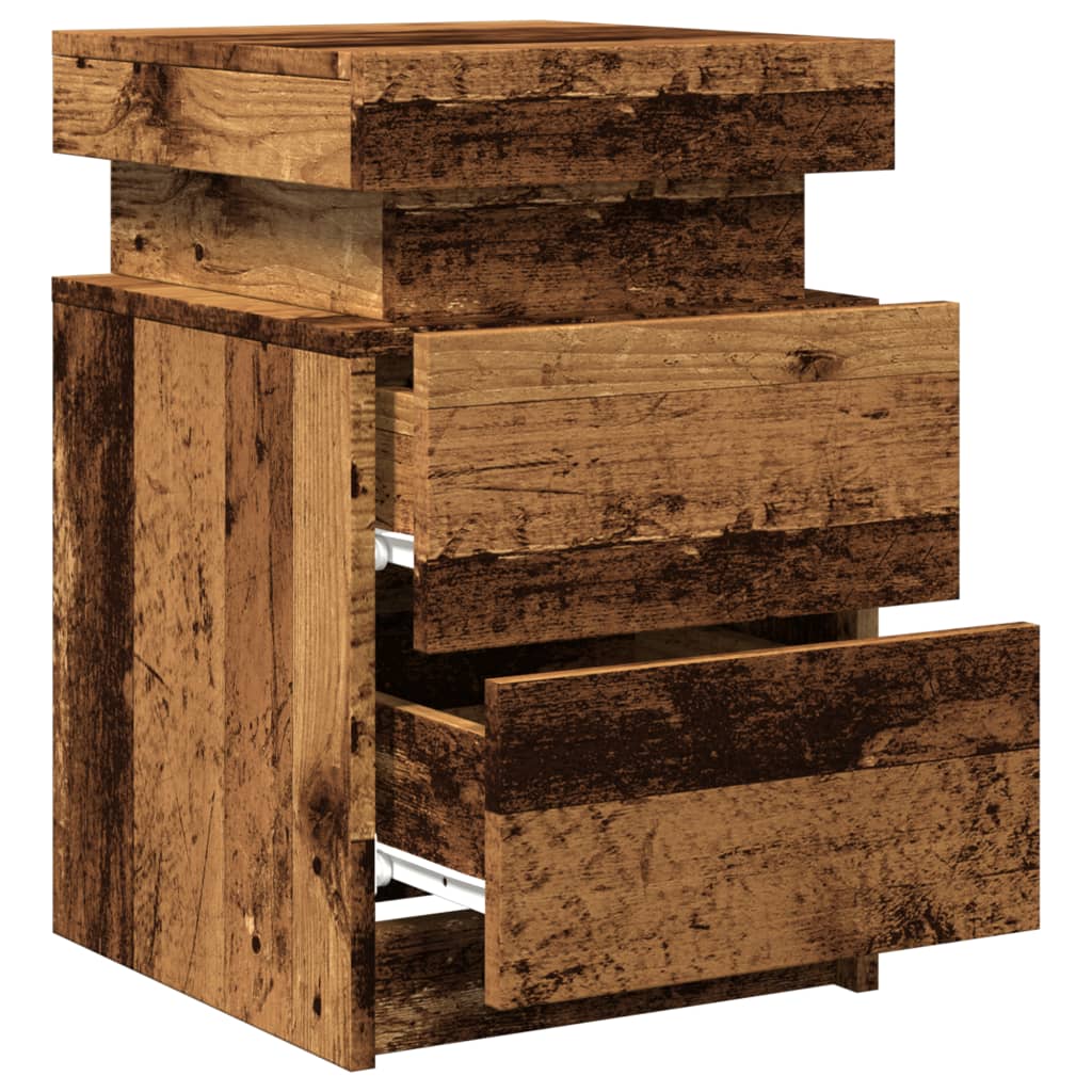 Nattbord Sengbord Gammelt Tre med LED 35x39x55 cm