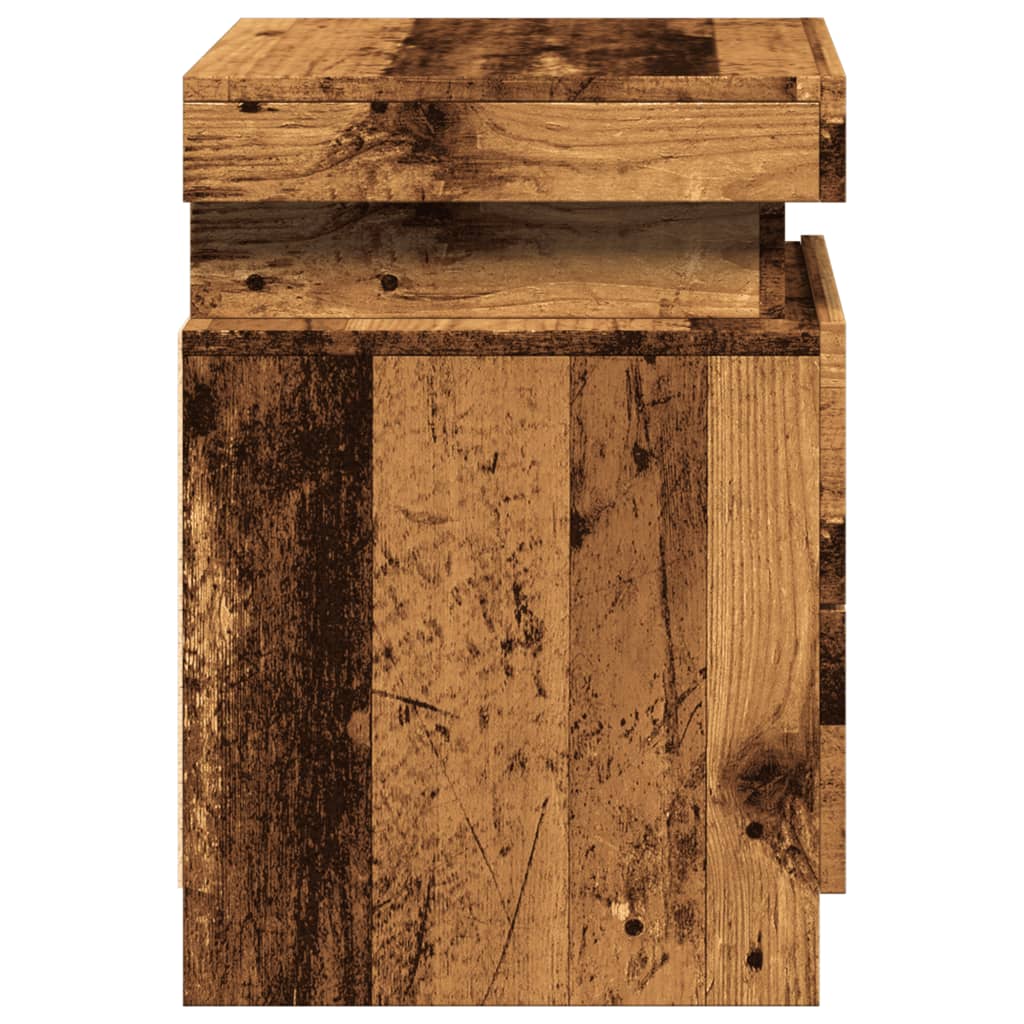 Nattbord Sengbord Gammelt Tre med LED 35x39x55 cm