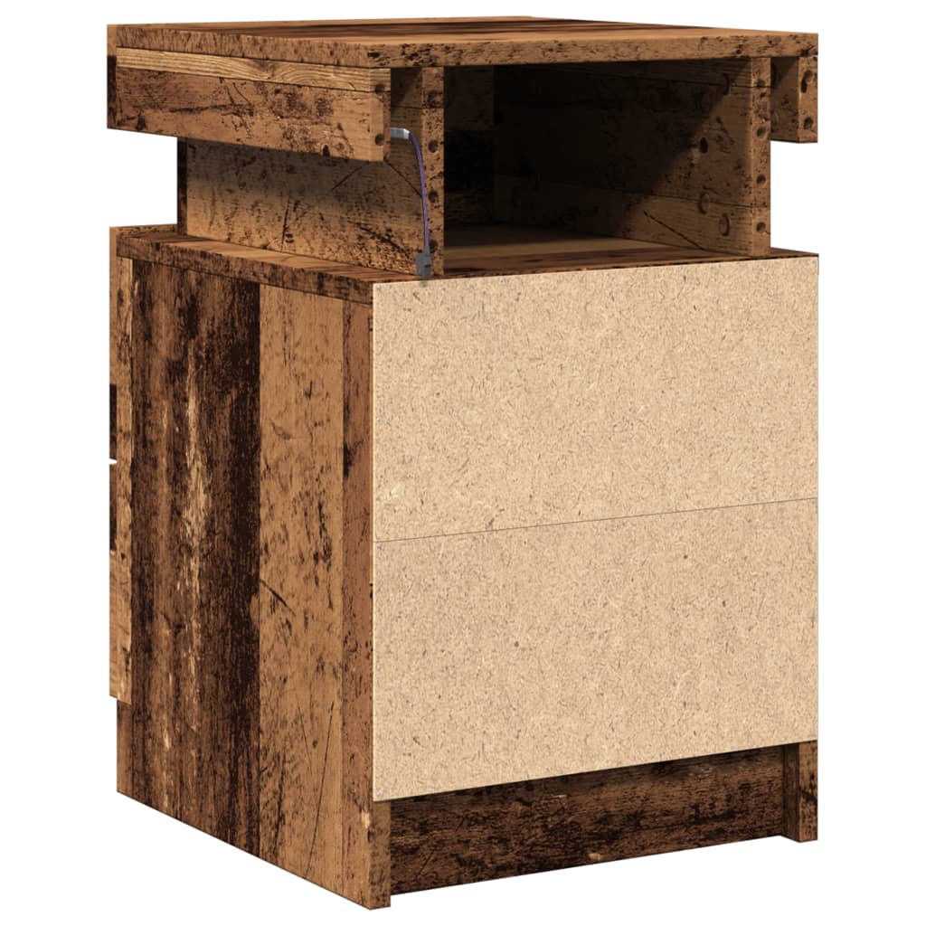 Nattbord Sengbord Gammelt Tre med LED 35x39x55 cm