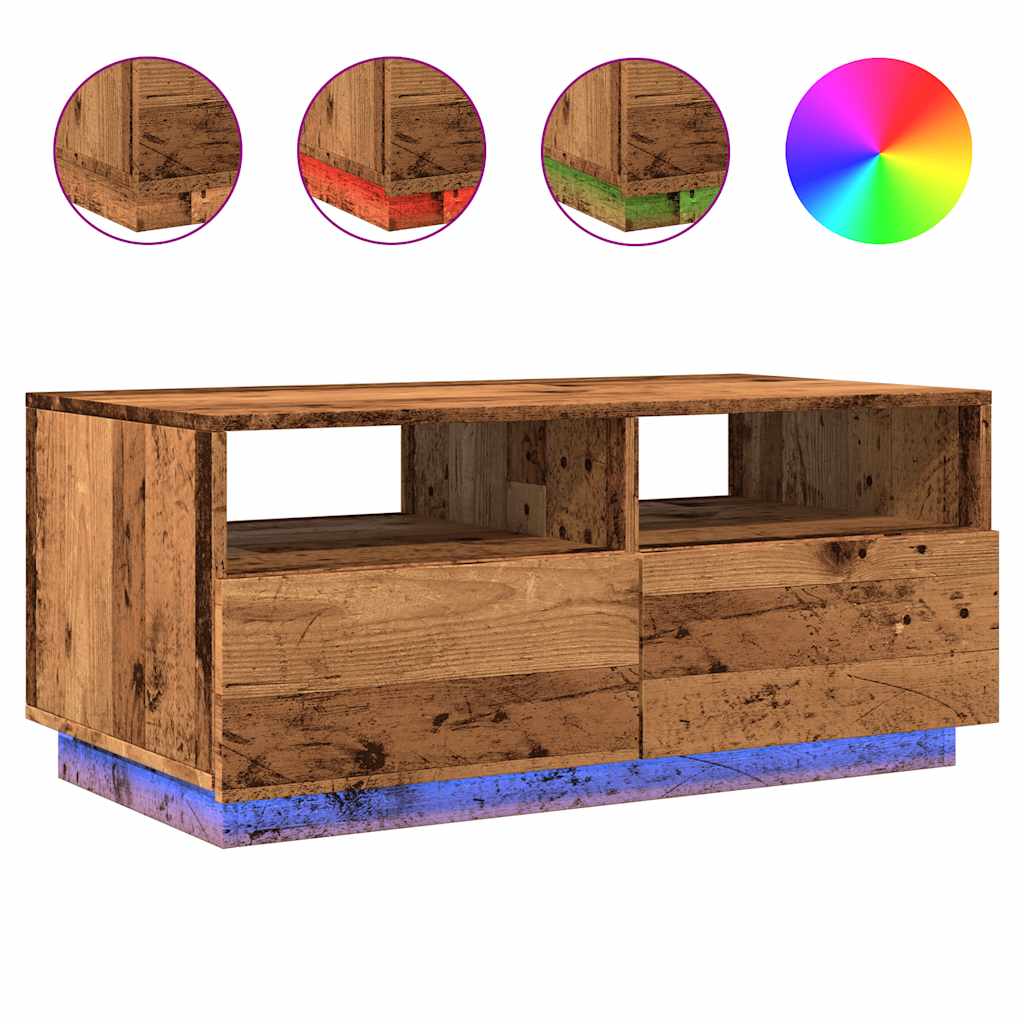 Salongbord Sofabord Gammelt Tre med LED-lys 90x49x40 cm