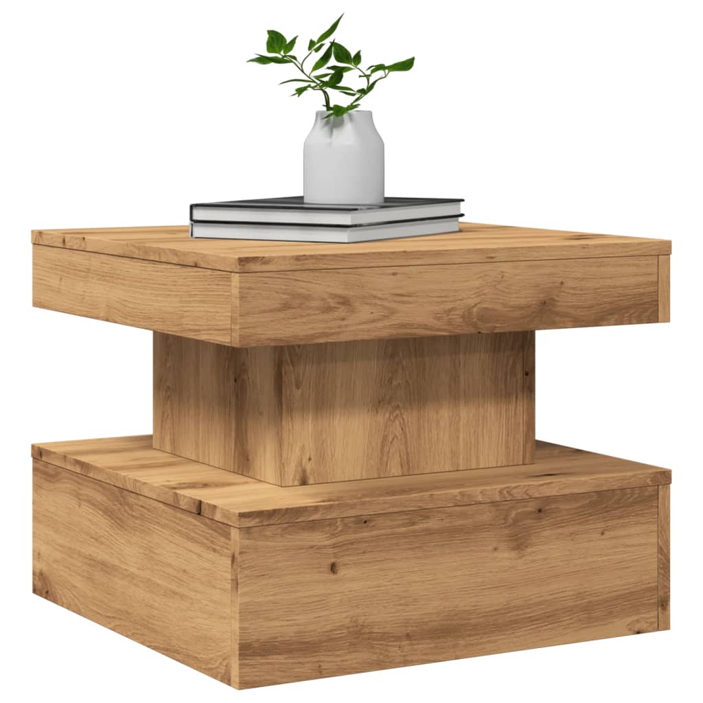 Salongbord Sofabord Artisan Eik med LED-lys 50x50x40 cm