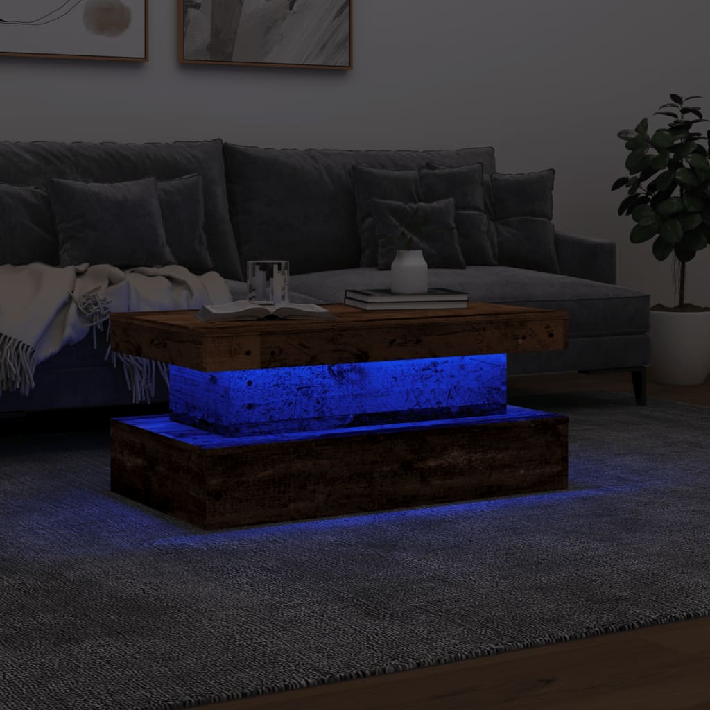 Salongbord Sofabord Gammelt Tre med LED-lys 90x50x40 cm