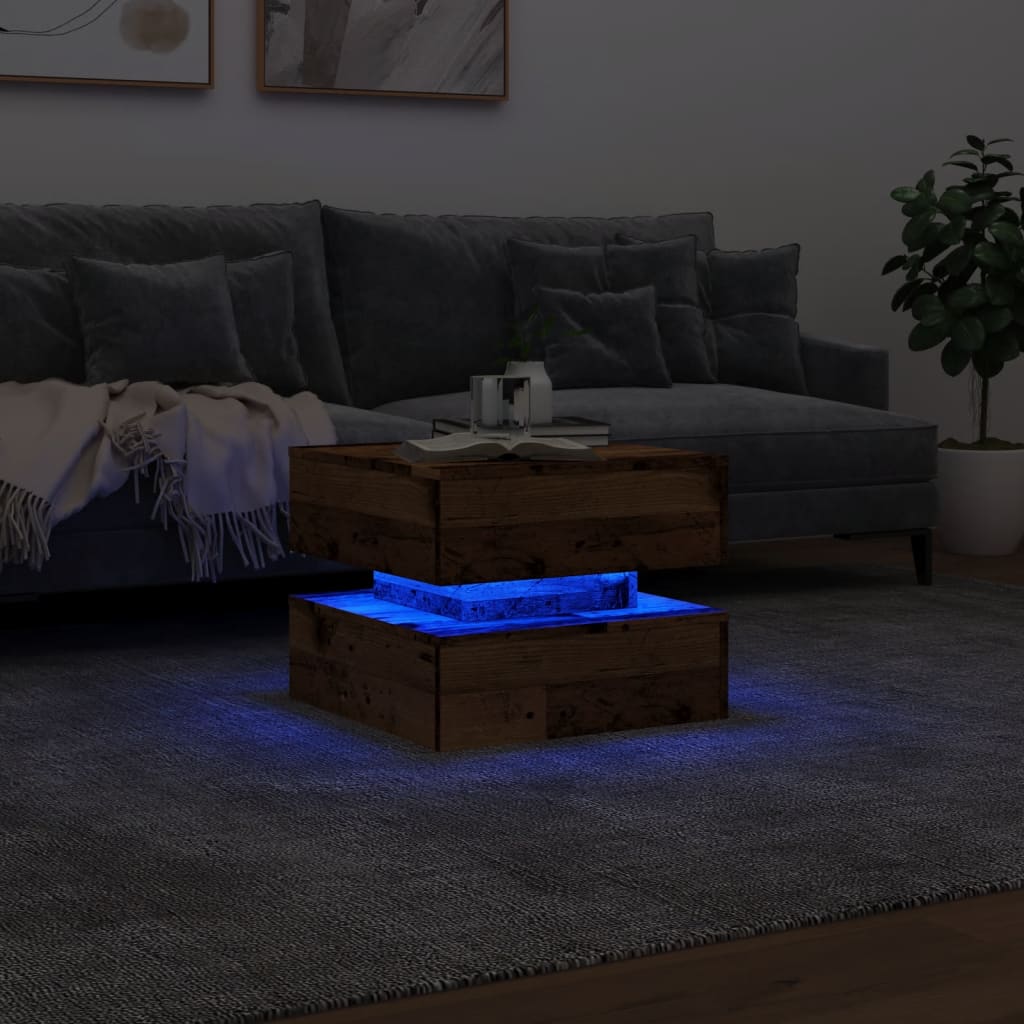 Salongbord Sofabord Gammelt Tre med LED-lys 50x50x40 cm