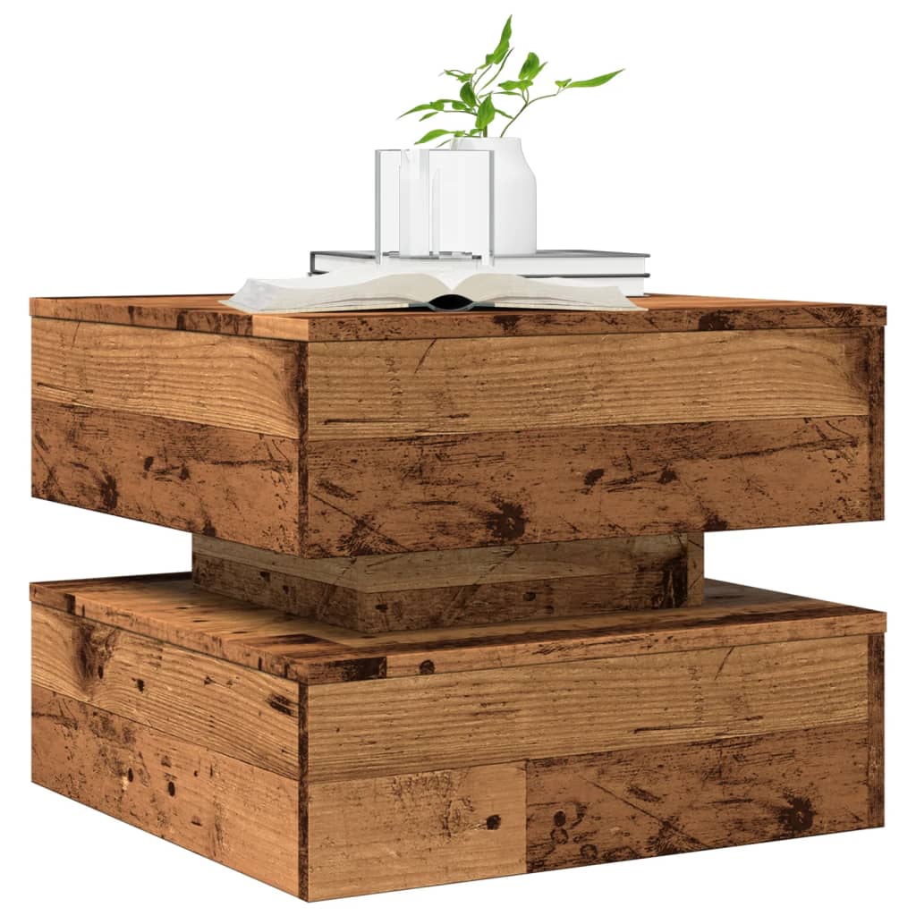 Salongbord Sofabord Gammelt Tre med LED-lys 50x50x40 cm