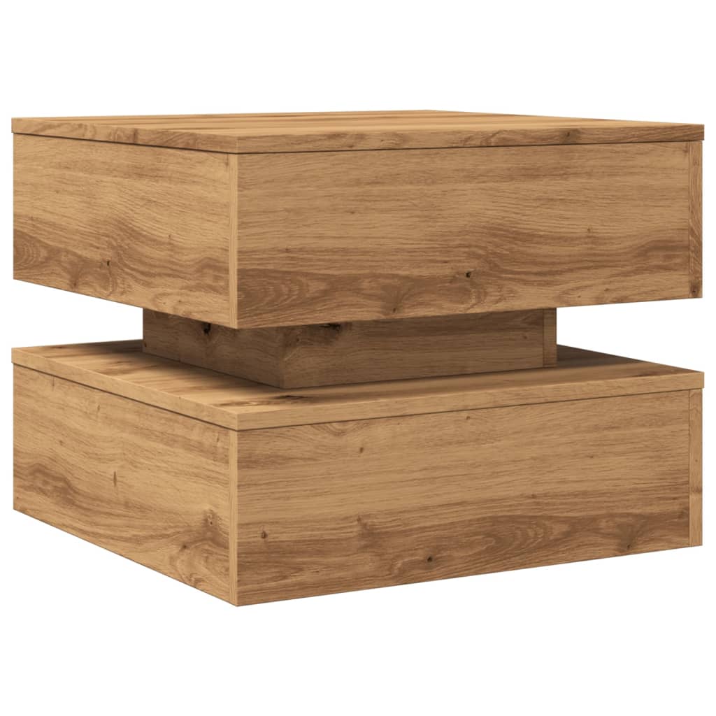 Salongbord Sofabord Artisan Eik med LED-lys 50x50x40 cm