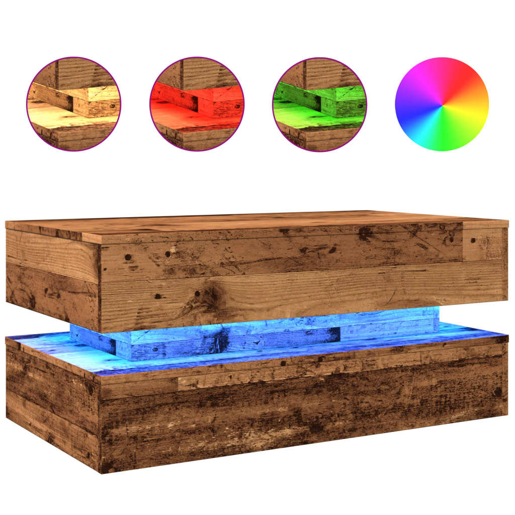 Salongbord Sofabord Gammelt Tre med LED-lys 90x50x40 cm