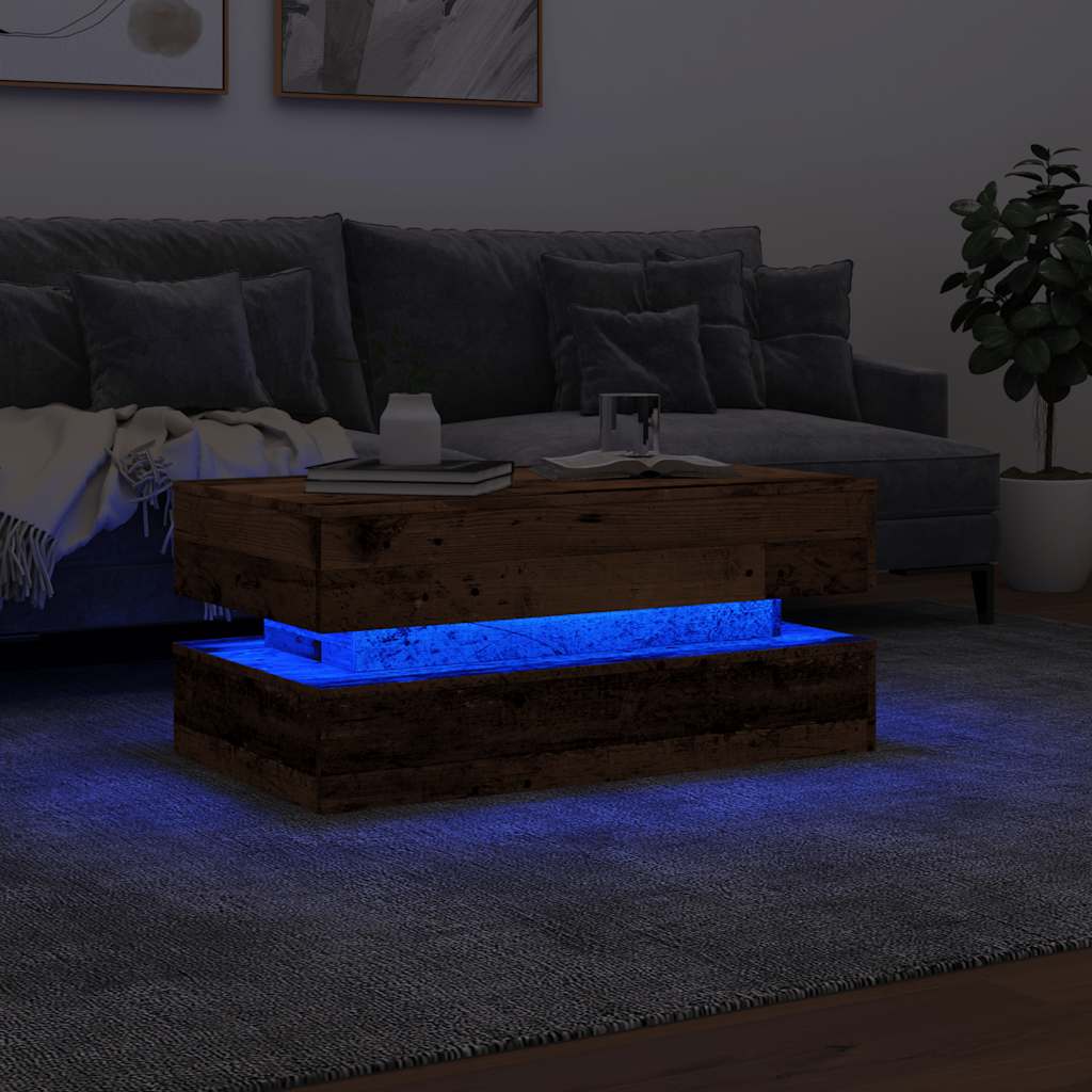 Salongbord Sofabord Gammelt Tre med LED-lys 90x50x40 cm