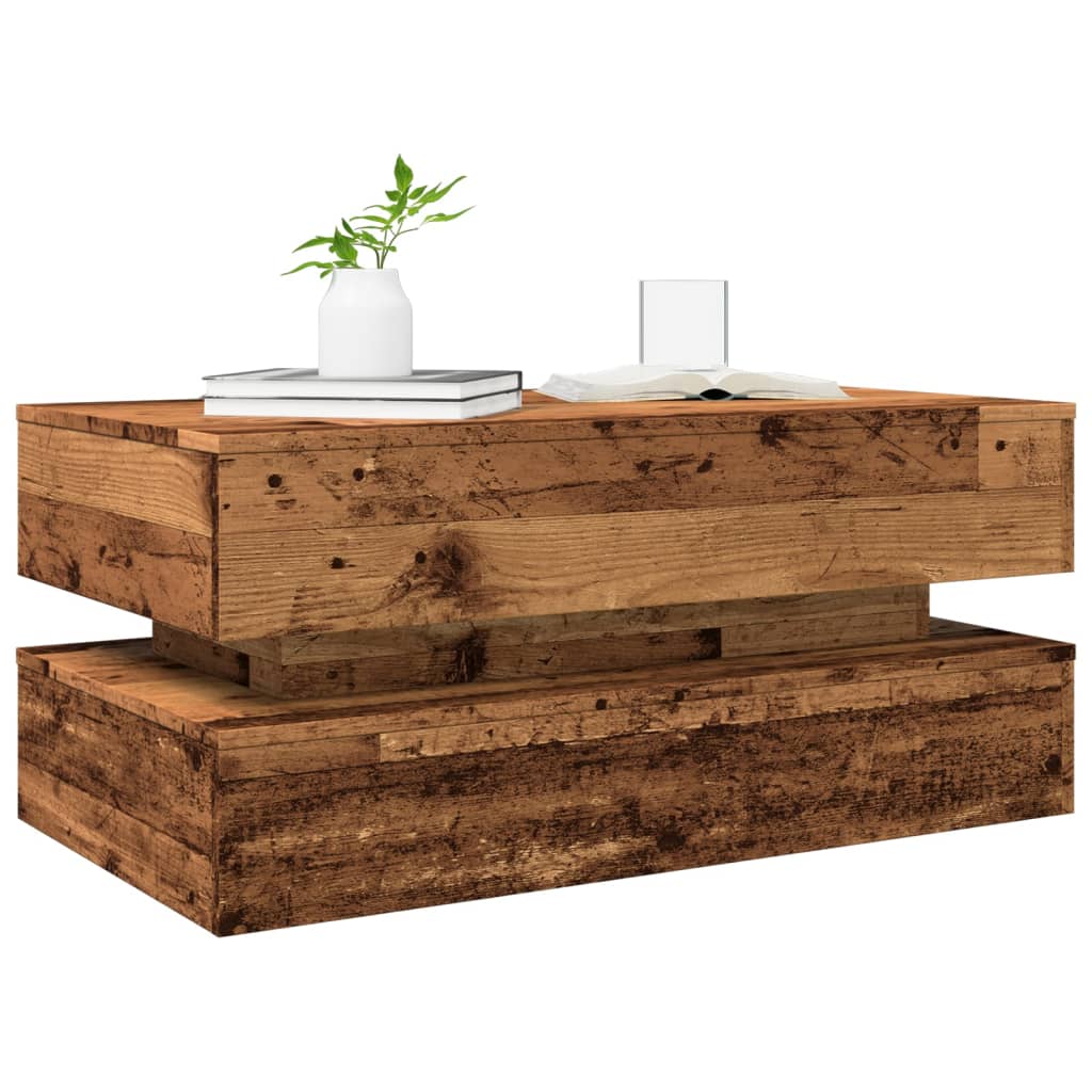 Salongbord Sofabord Gammelt Tre med LED-lys 90x50x40 cm