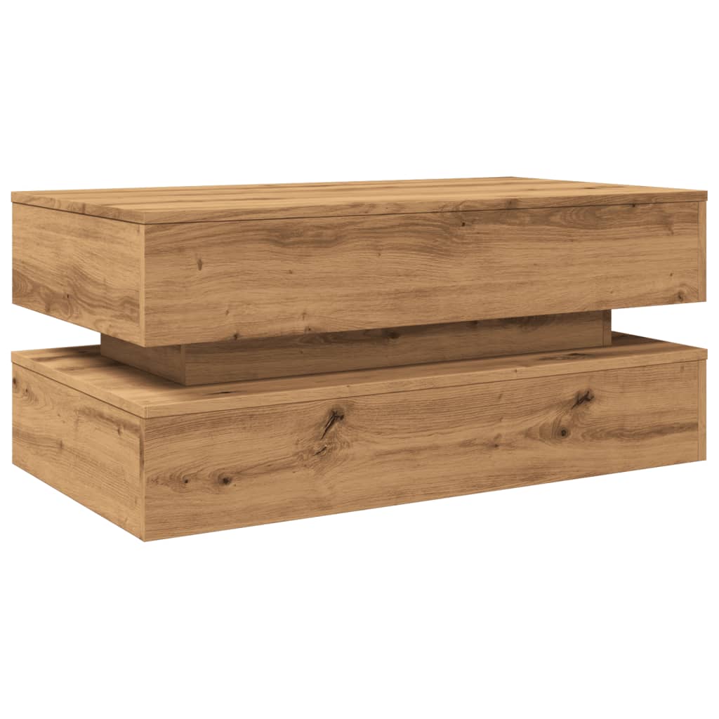 Salongbord Sofabord Artisan Eik med LED-lys 90x50x40 cm