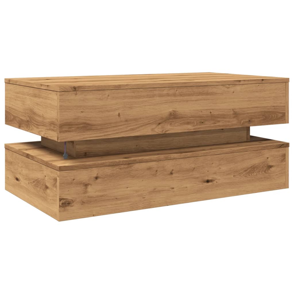 Salongbord Sofabord Artisan Eik med LED-lys 90x50x40 cm