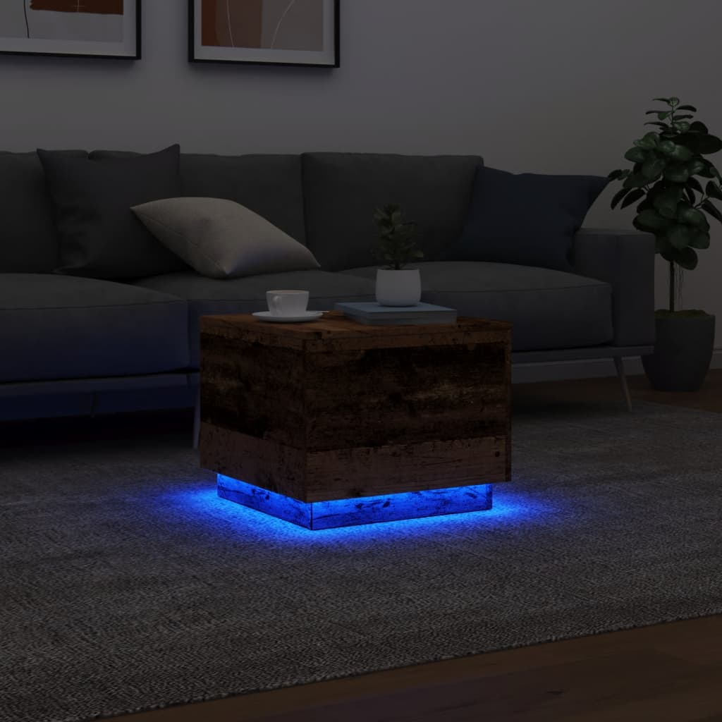 Salongbord Sofabord Gammelt Tre med LED-lys 50x50x40 cm