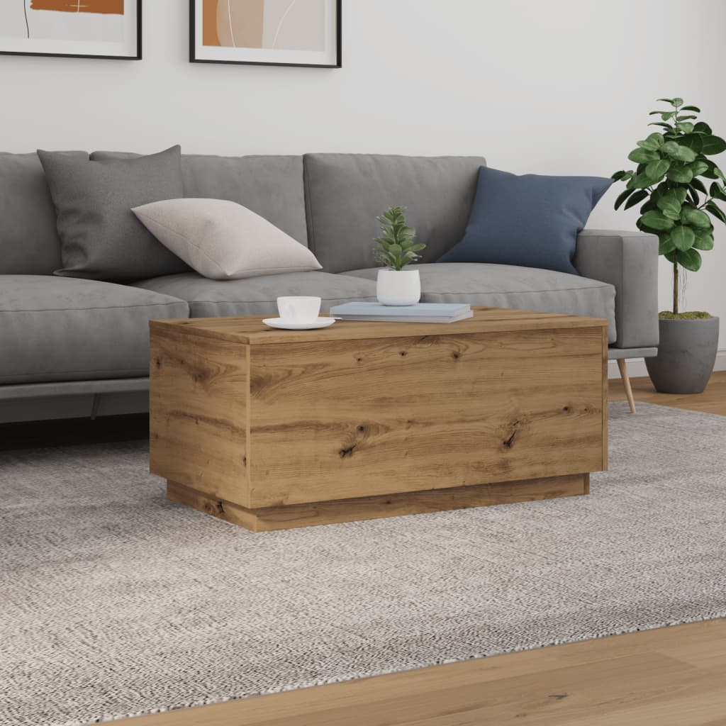 Salongbord Sofabord Brun med LED-lys 90x50x40 cm
