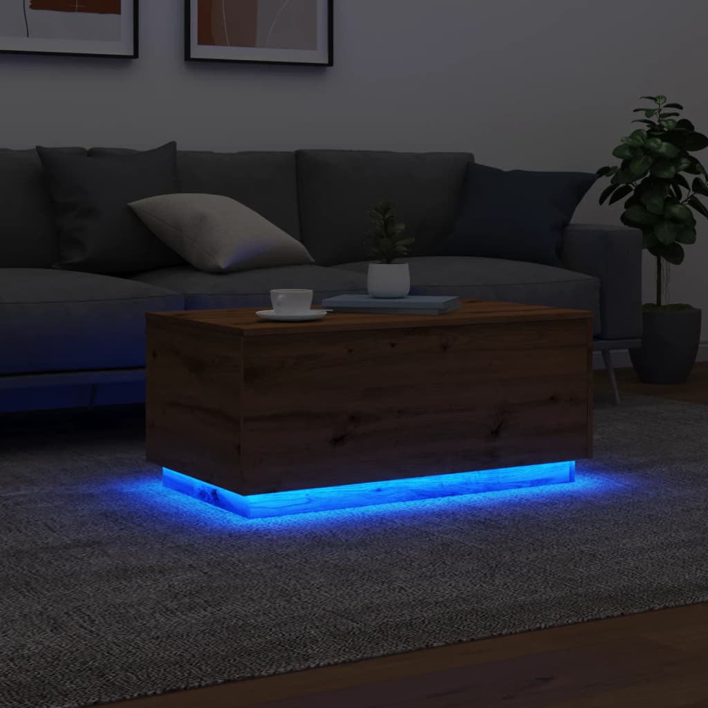 Salongbord Sofabord Brun med LED-lys 90x50x40 cm