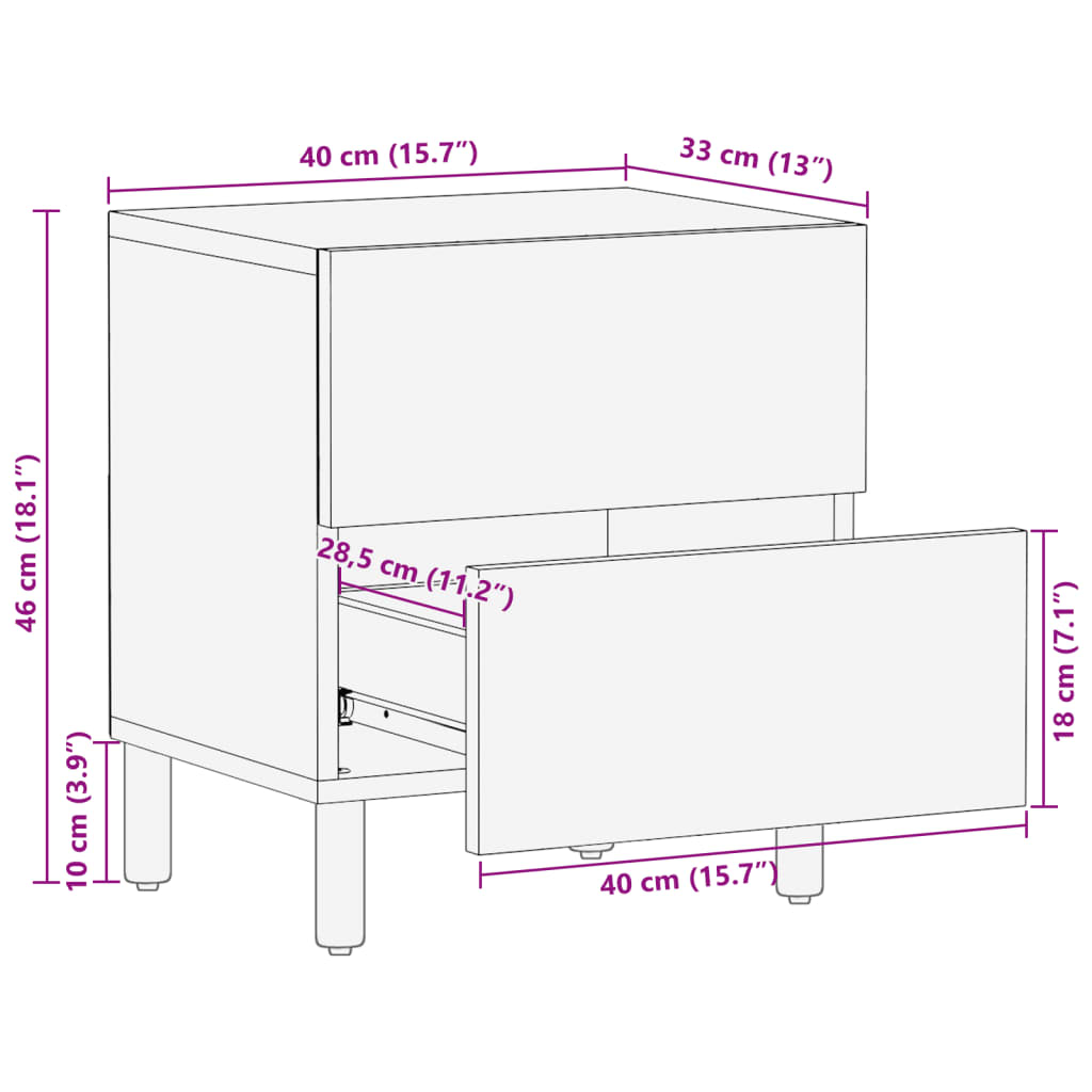 Nattbord Sengbord Svart 40x33x46 cm heltre mango