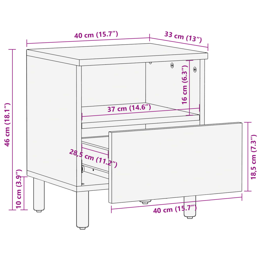 Nattbord Sengbord Svart 40x33x46 cm