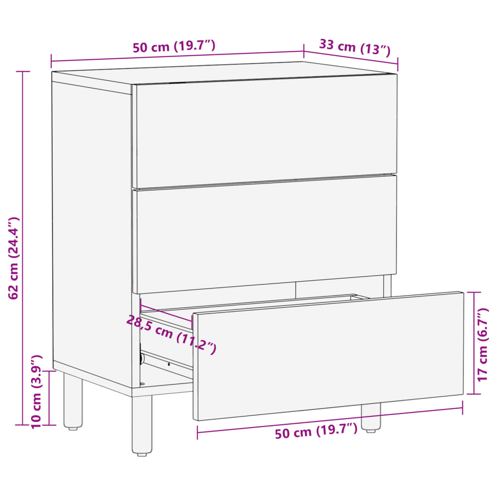 Nattbord Sengbord Svart 50x33x62 cm