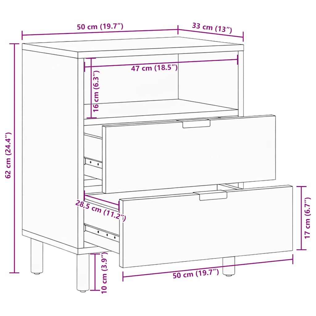 Nattbord Sengbord Svart 50x33x62 cm