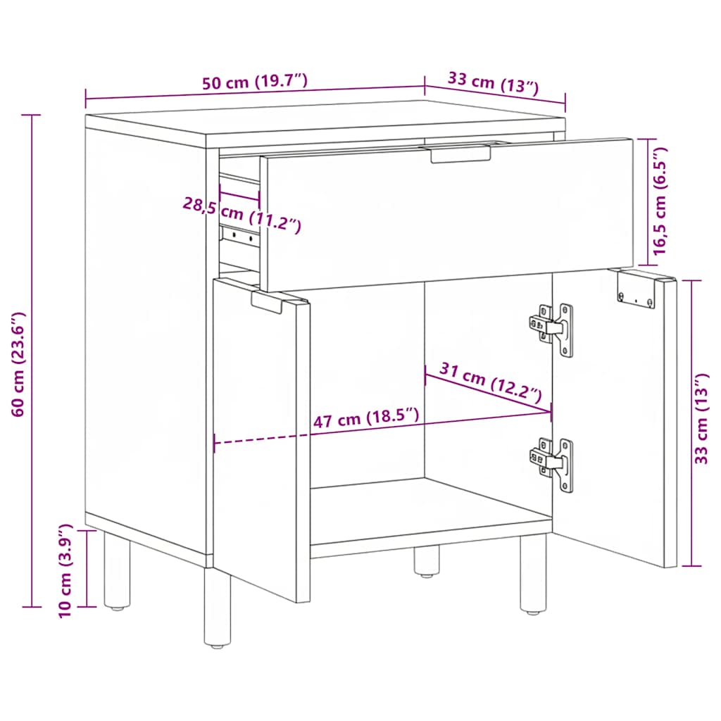 Nattbord Sengbord Svart 50x33x60 cm