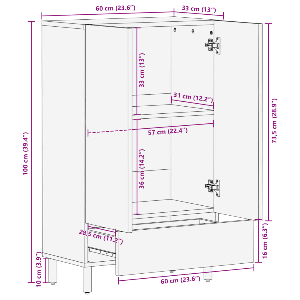 Skap Svart 60x33x100 cm