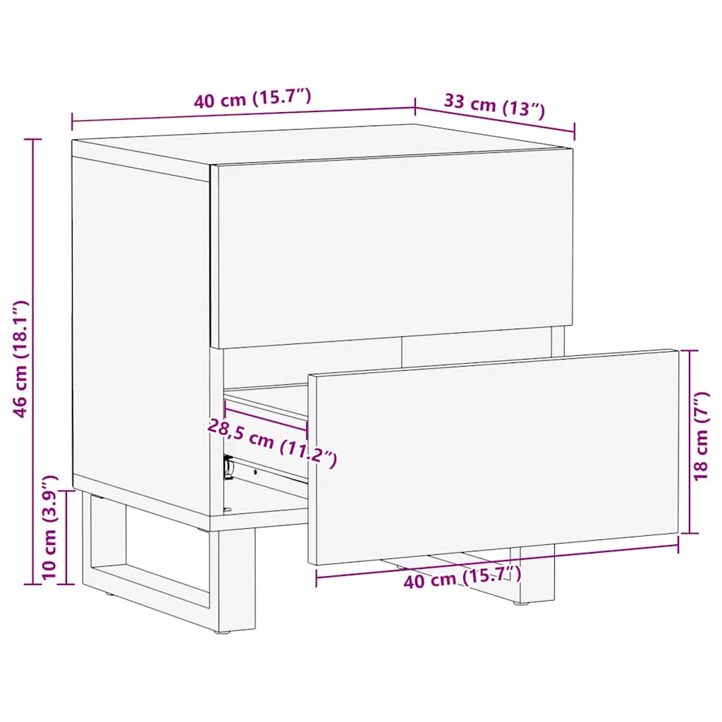 Nattbord Sengbord Svart 40x33x46 cm heltre mango