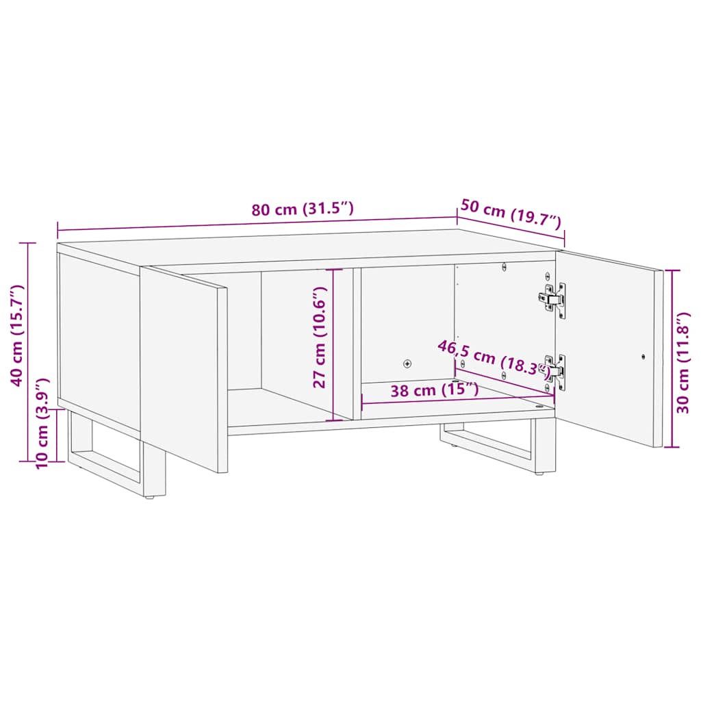 Salongbord Sofabord Svart 80x50x40 cm heltre furu