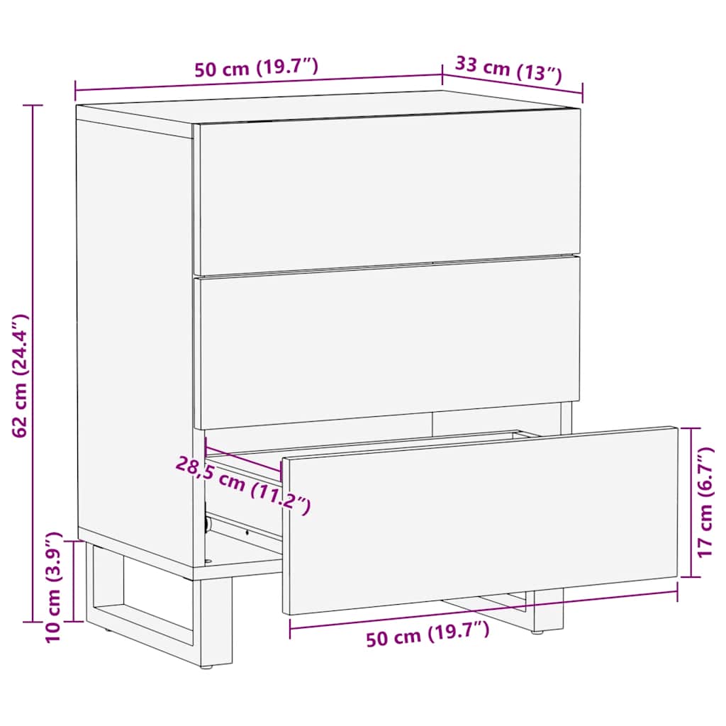 Nattbord Sengbord Svart 50x33x62 cm heltre mangotre
