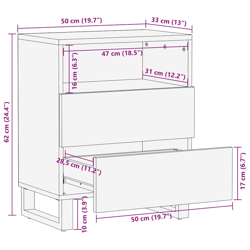 Nattbord Sengbord Svart 50x33x62 cm heltre mangotre