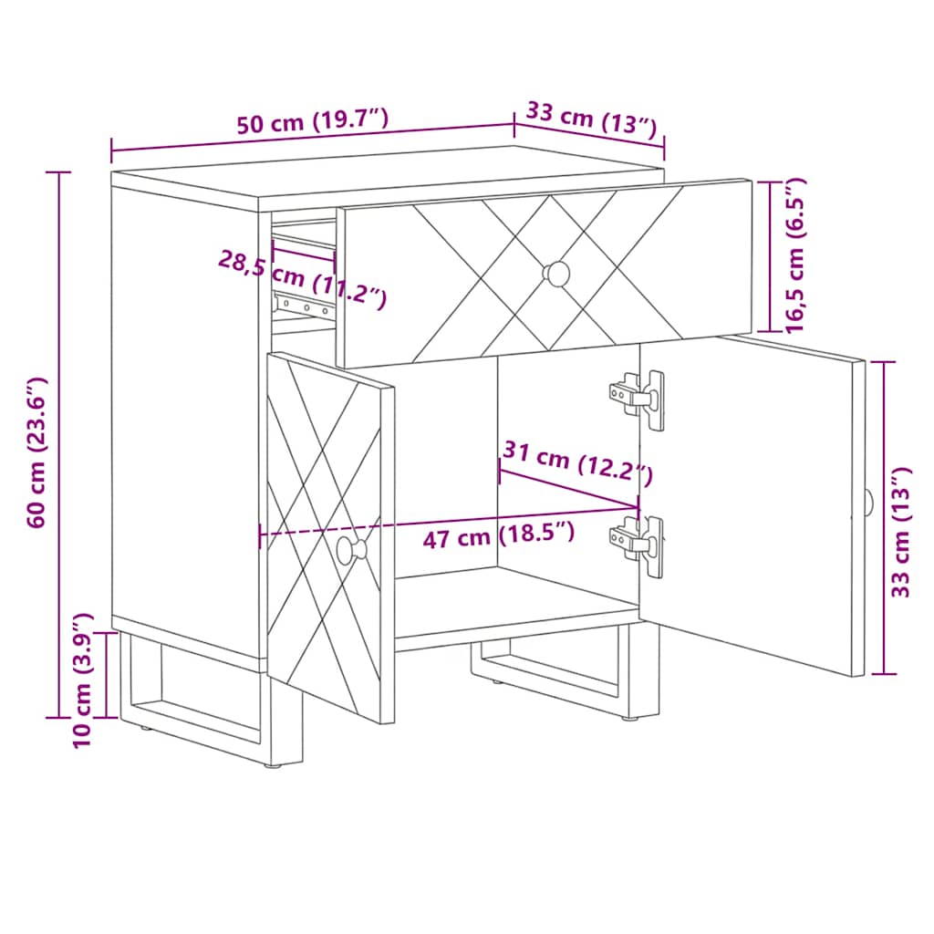 Nattbord Sengbord Svart 50x33x60 cm heltre mango