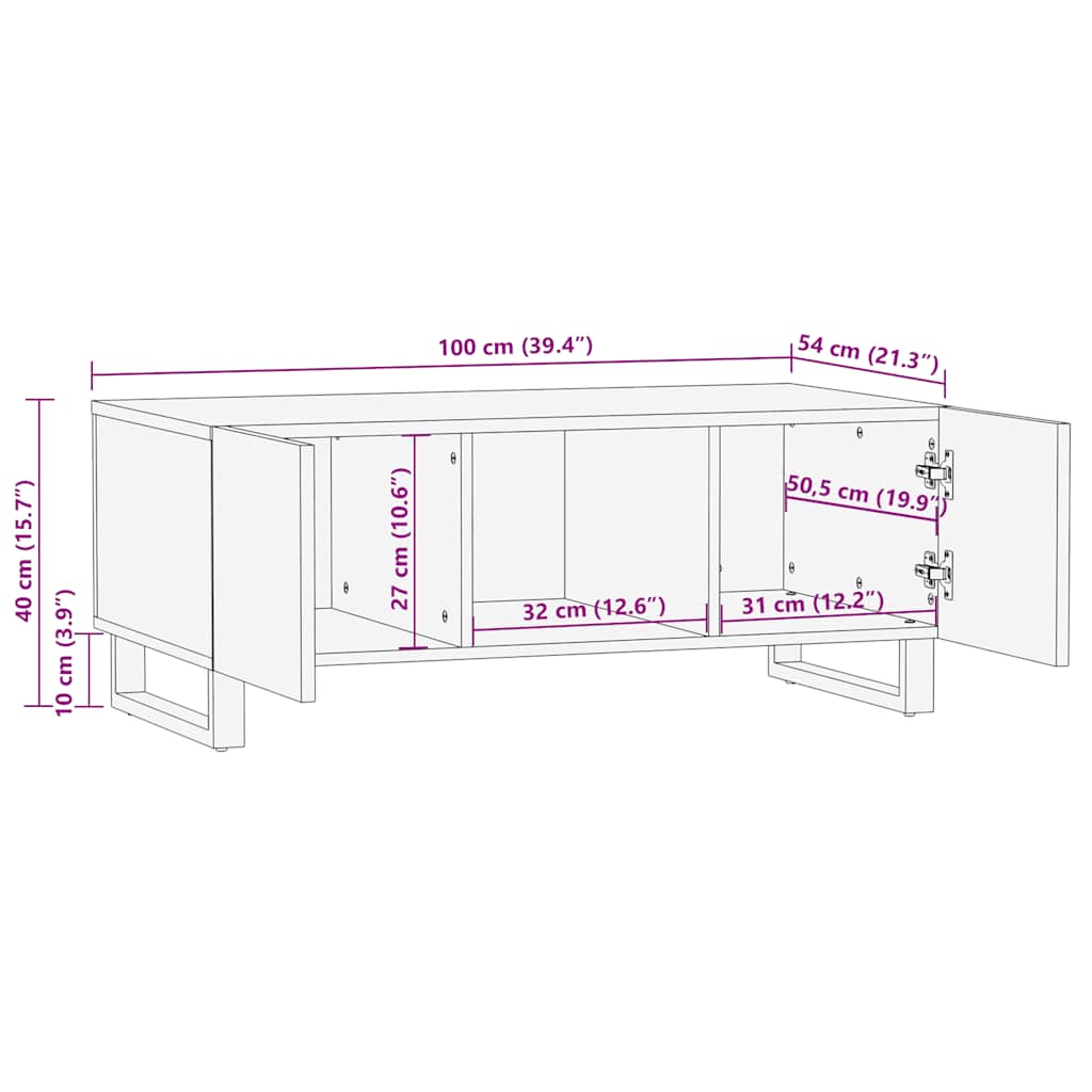 Salongbord Sofabord Svart 100x54x40 cm heltre mango
