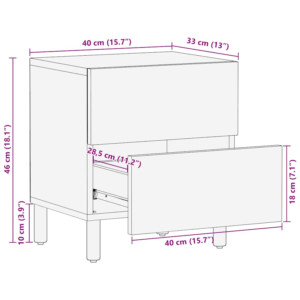 Nattbord Sengbord Tre heltre mangotre Brun 40x33x46 cm