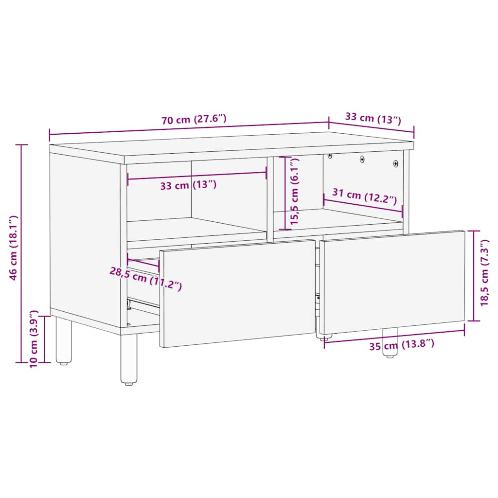 TV-Møbel Brun Tv-benk 70x33x46 cm heltre mango