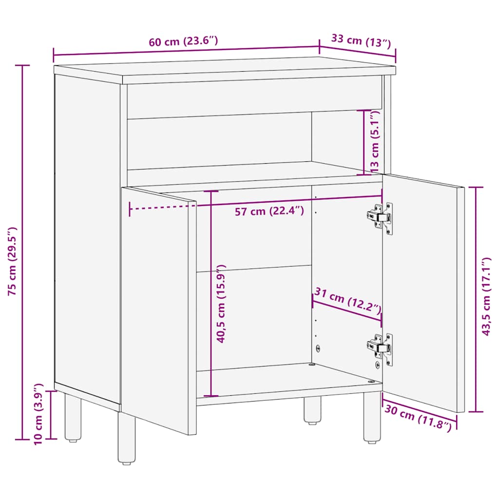 Skjenk Brun 60x33x75 cm heltre mango