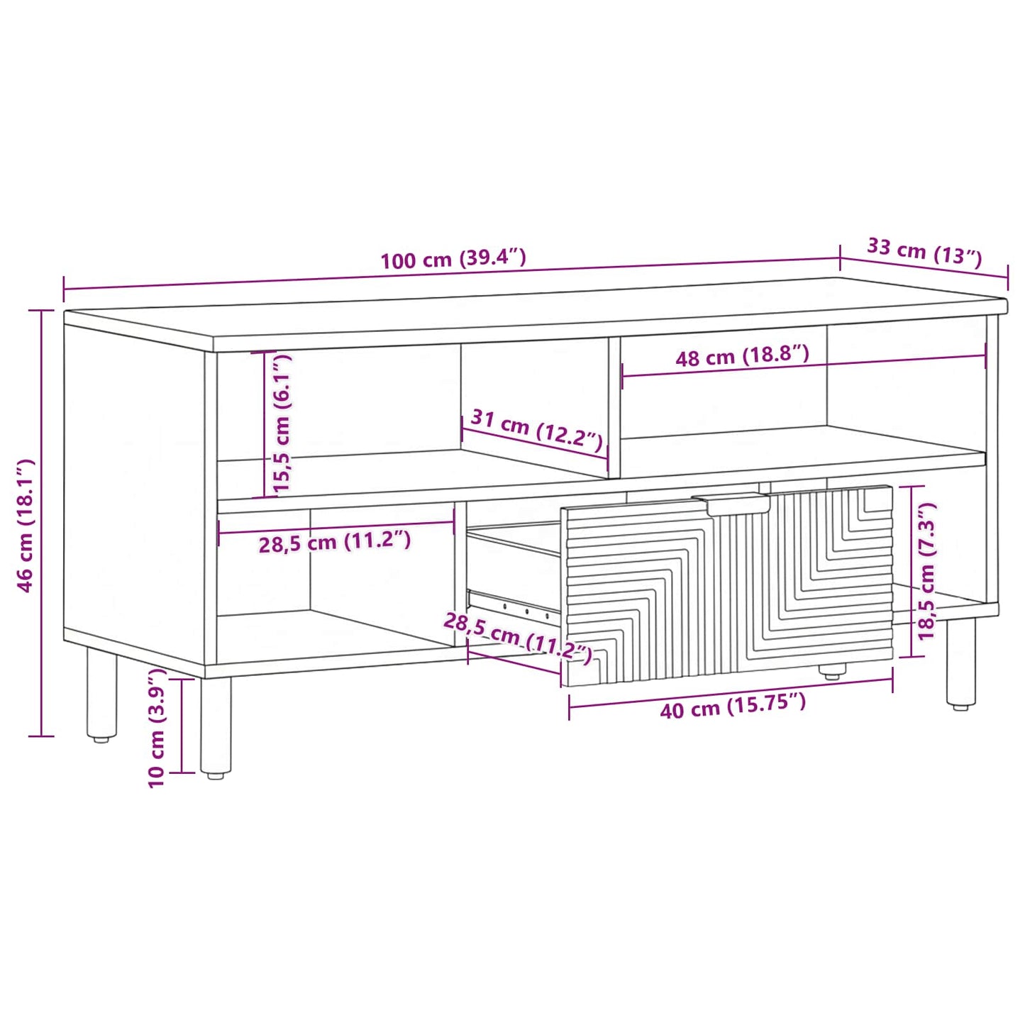 TV-Møbel Tre Solid akasietre 100 x 33,5 x 46 cm