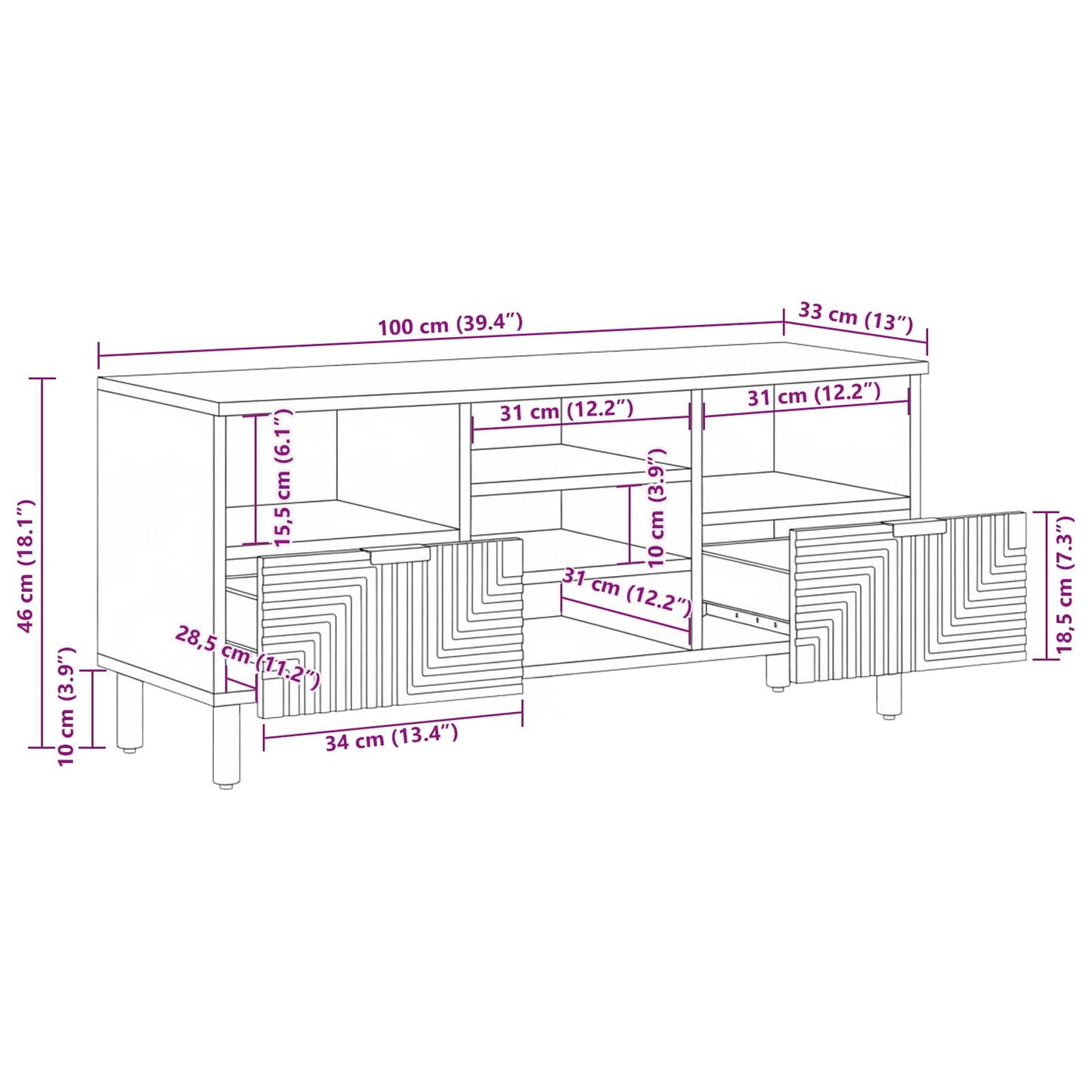 TV-Møbel Tre Solid akasietre 100 x 33,5 x 46 cm