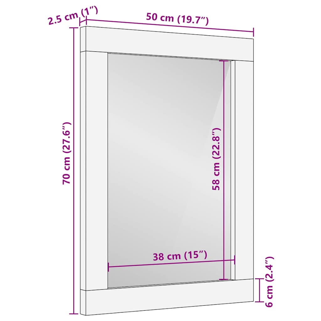 Baderomsspeil 50x70x3 cm Massivt Akasietre