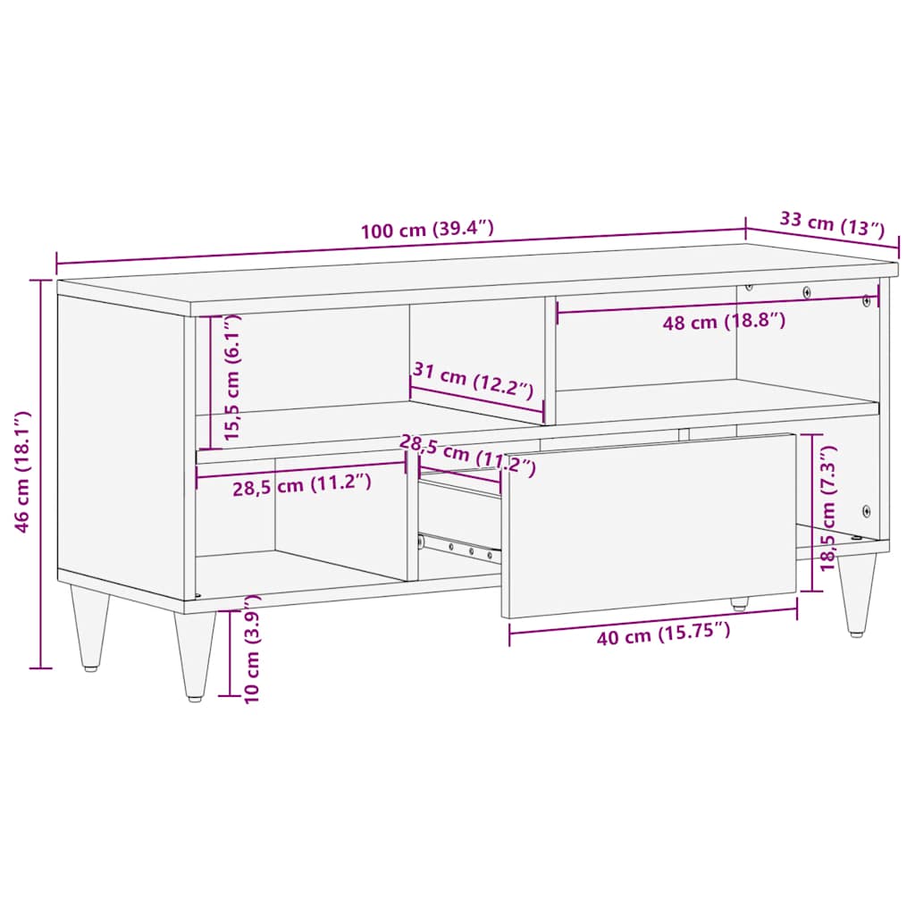 TV-Møbel Svart TV-benk 100x33x46 cm heltre mango