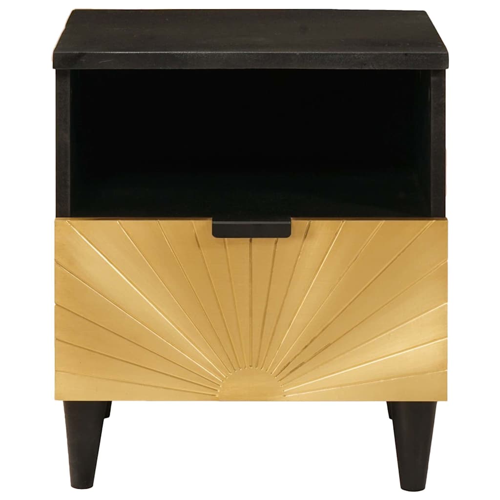 Nattbord Sengbord Svart med skuff Gull 40 x 33 x 46 cm heltre mango