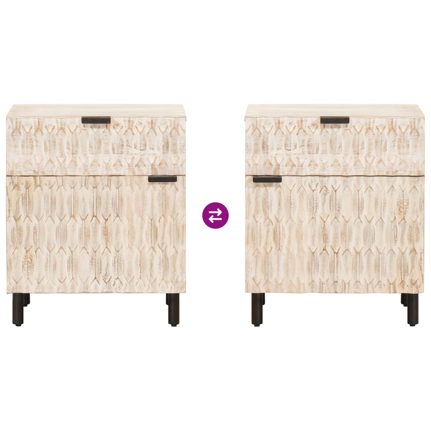 Nattbord Sengbord Hvit Nattbordskap med skuff 50 x 33 x 60 cm Massiv mango tre