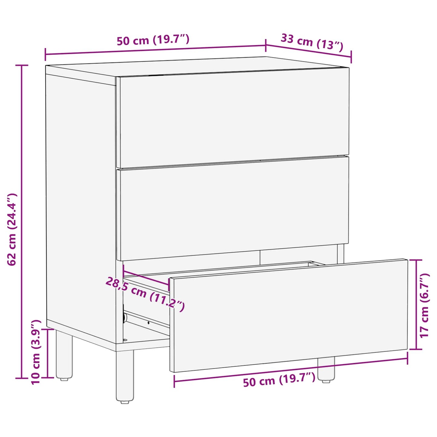 Nattbordskap med skuff Brun 50 x 33 x 62 cm Massiv mango tre