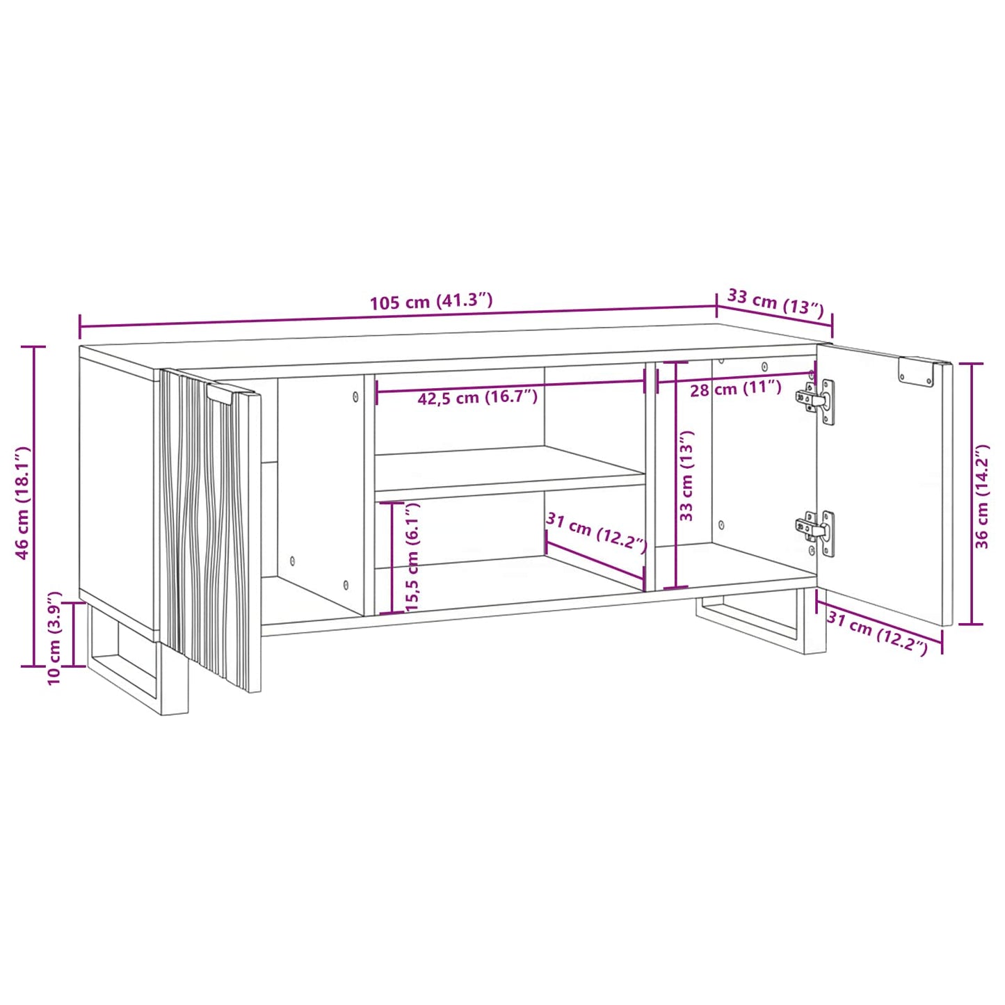 TV-Møbel Hvit 105 x 33 x 46 cm