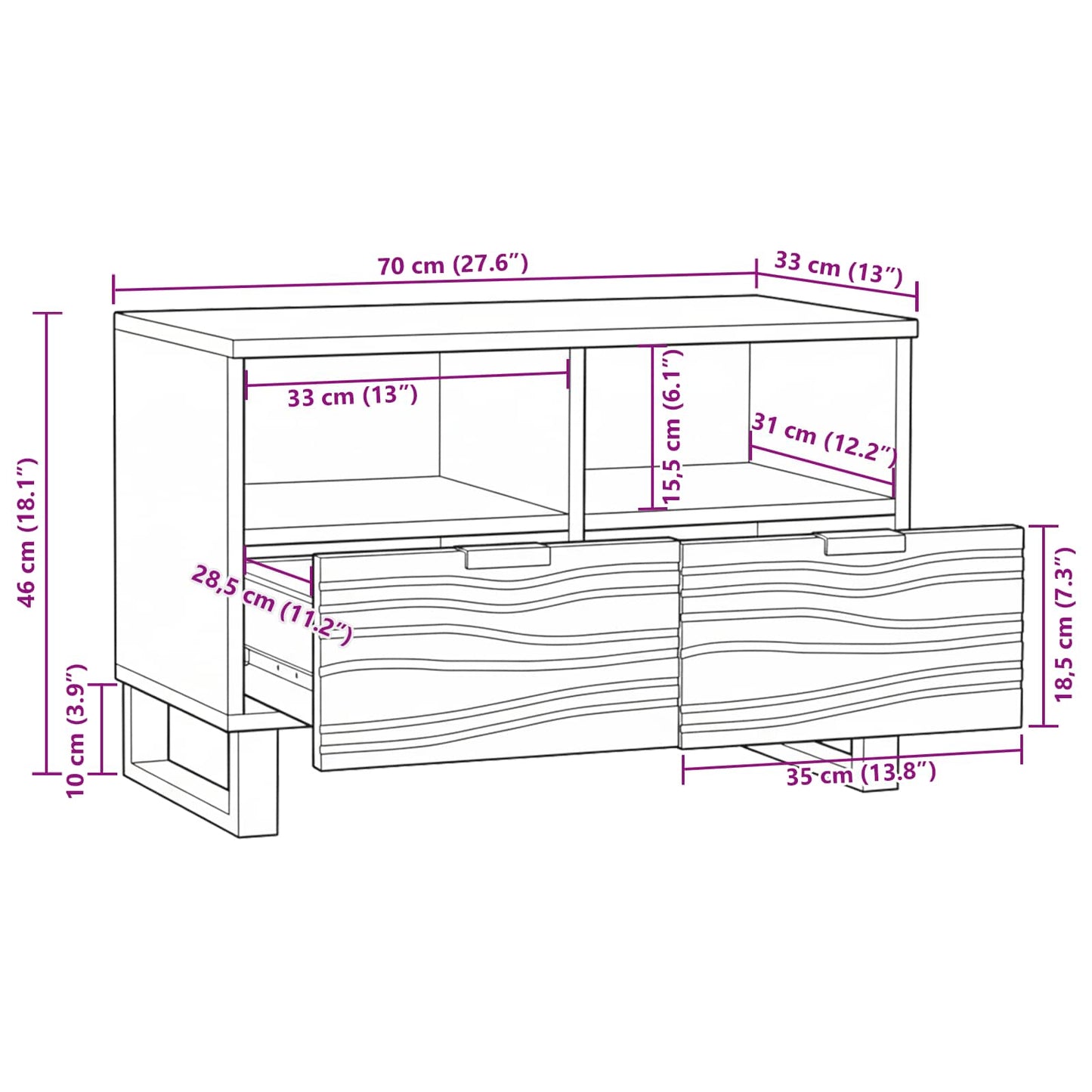 TV-Møbel Hvit med skuff 70 x 33 x 46 cm