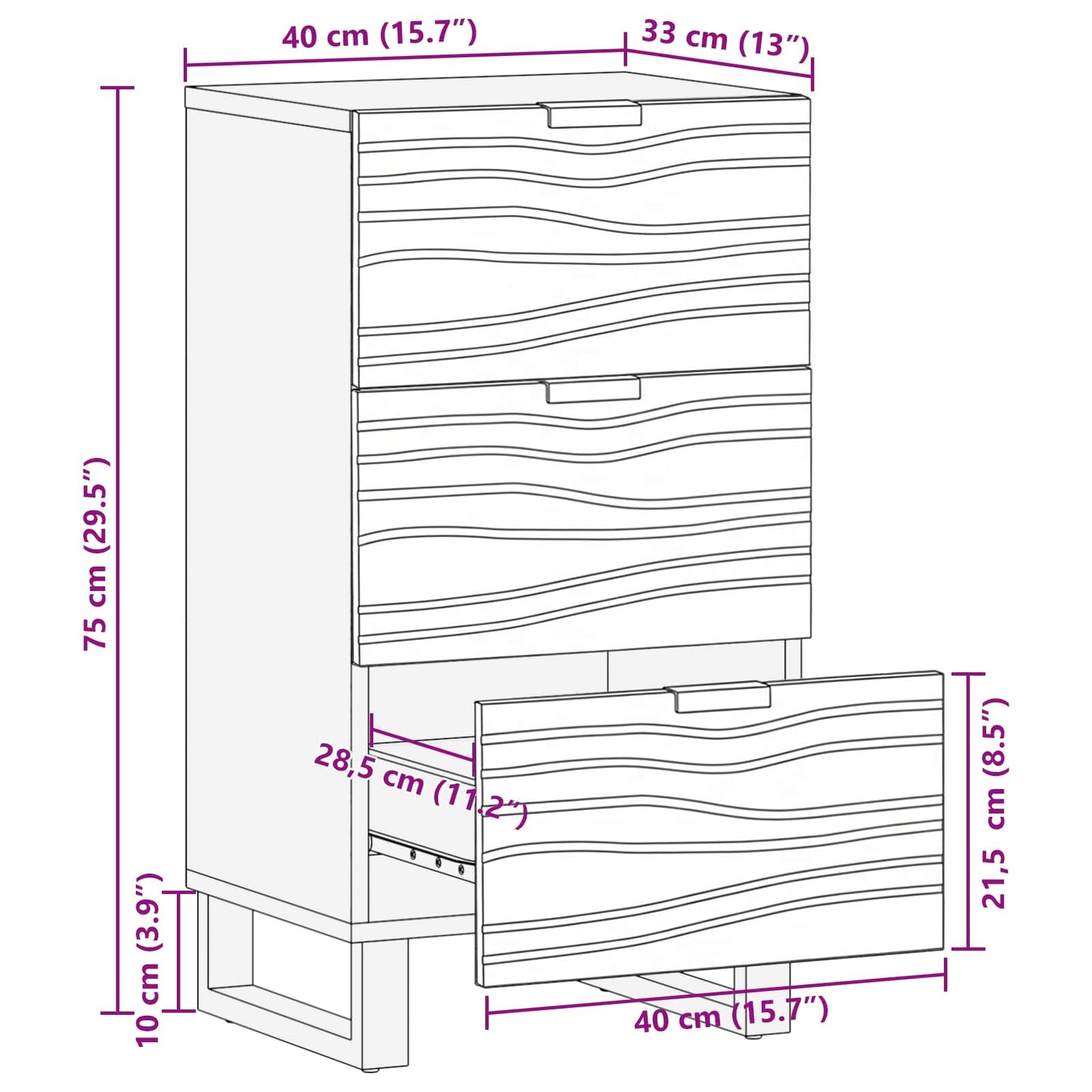 Sidebord med skuff Brun 40 x 33 x 75 cm heltre mango