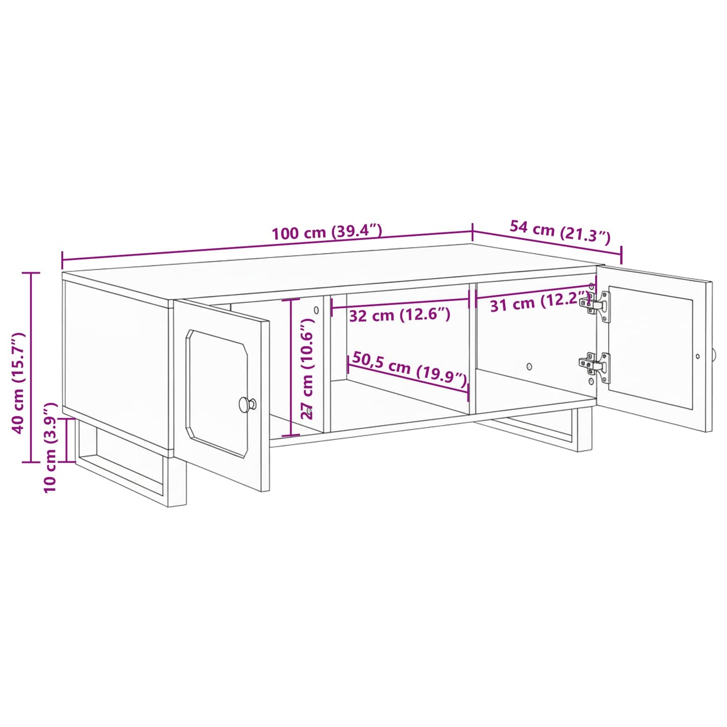 Salongbord Sofabord Artisan Eik 100 x 54 x 40 cm Massiv mango tre
