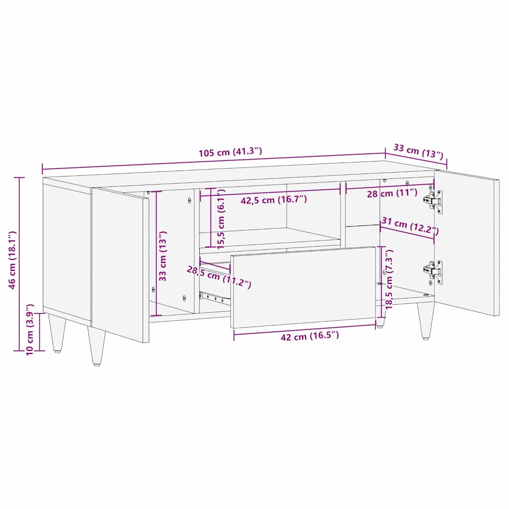 TV-Møbel Tre TV-Skap med skuff Lysebrun 105 x 33 x 46 cm heltre mango
