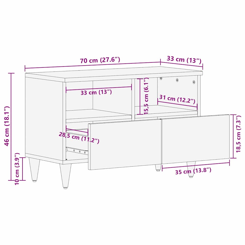 TV-Møbel Tre TV-Skap med skuff med hylle Hvit 70 x 33 x 46 cm heltre mango